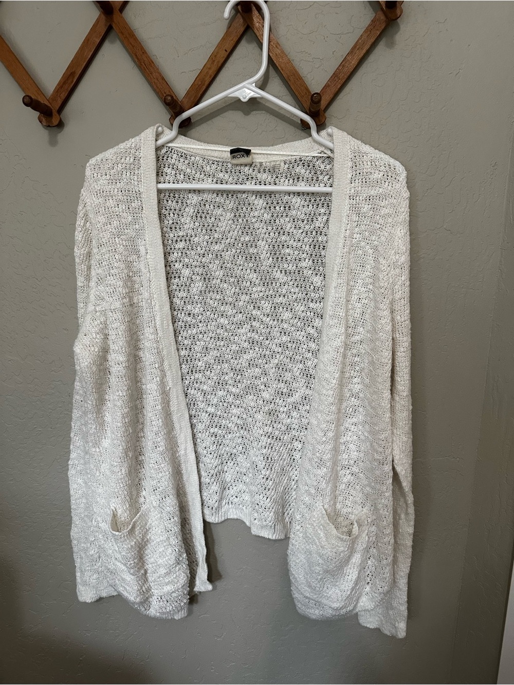 Roxy Open-Front Cream Knit Cardigan